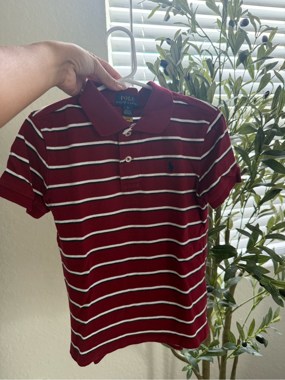Polo by Ralph Lauren Boy’s Burgundy, White & Navy Striped Polo Size 6